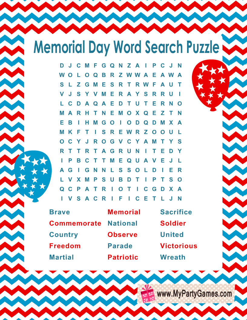 Memorial Day Word Search Printable Puzzles Memorial Day Word Search 