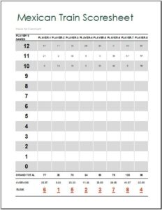Mexican Train Dominoes Score Sheet Printable