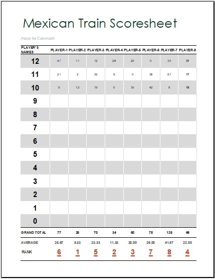 Mexican Train Score Sheets Printable Free