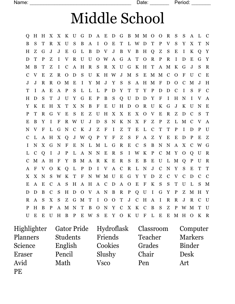 Free Printable Word Searches For Middle Schoolers