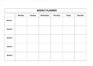 Monday To Friday Blank Calendar Calendar Template Printable