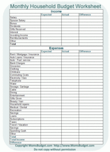 Monthly Household Budget Template Free Printable Printable Templates