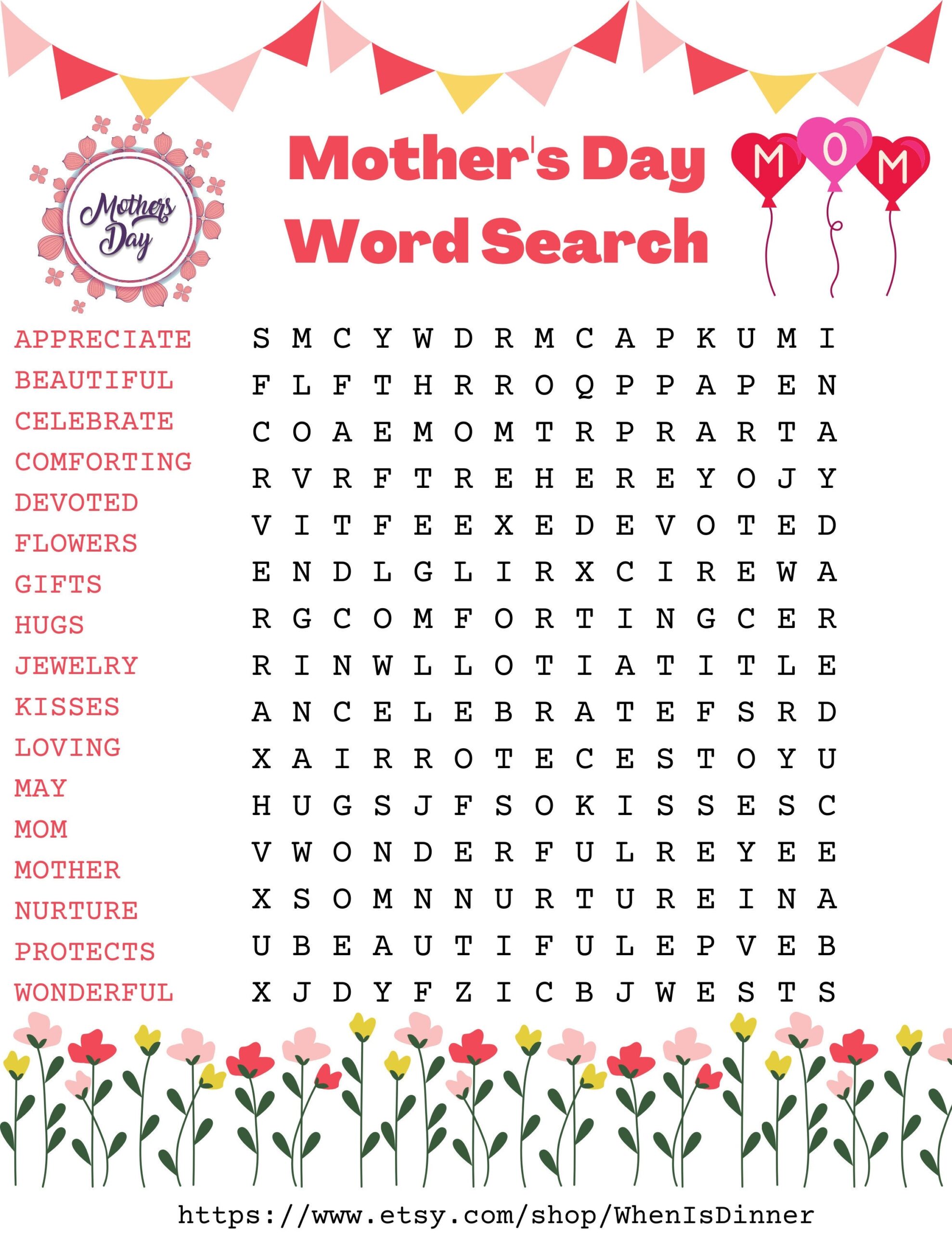 Mother 39 s Day Printable Word Search