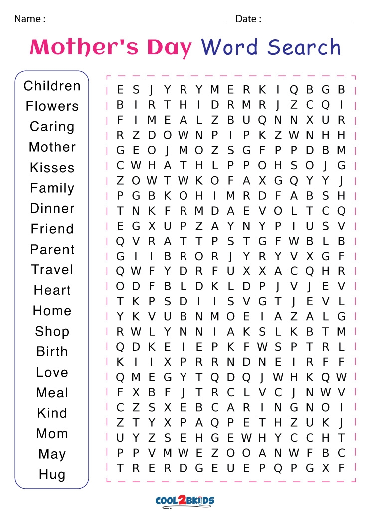 Mother 39 s Day Word Search Free Printable