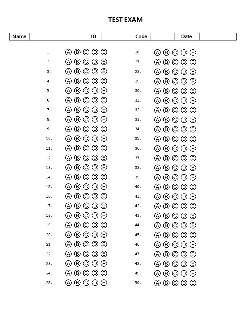 Multiple Choice Test Generator Free Printable