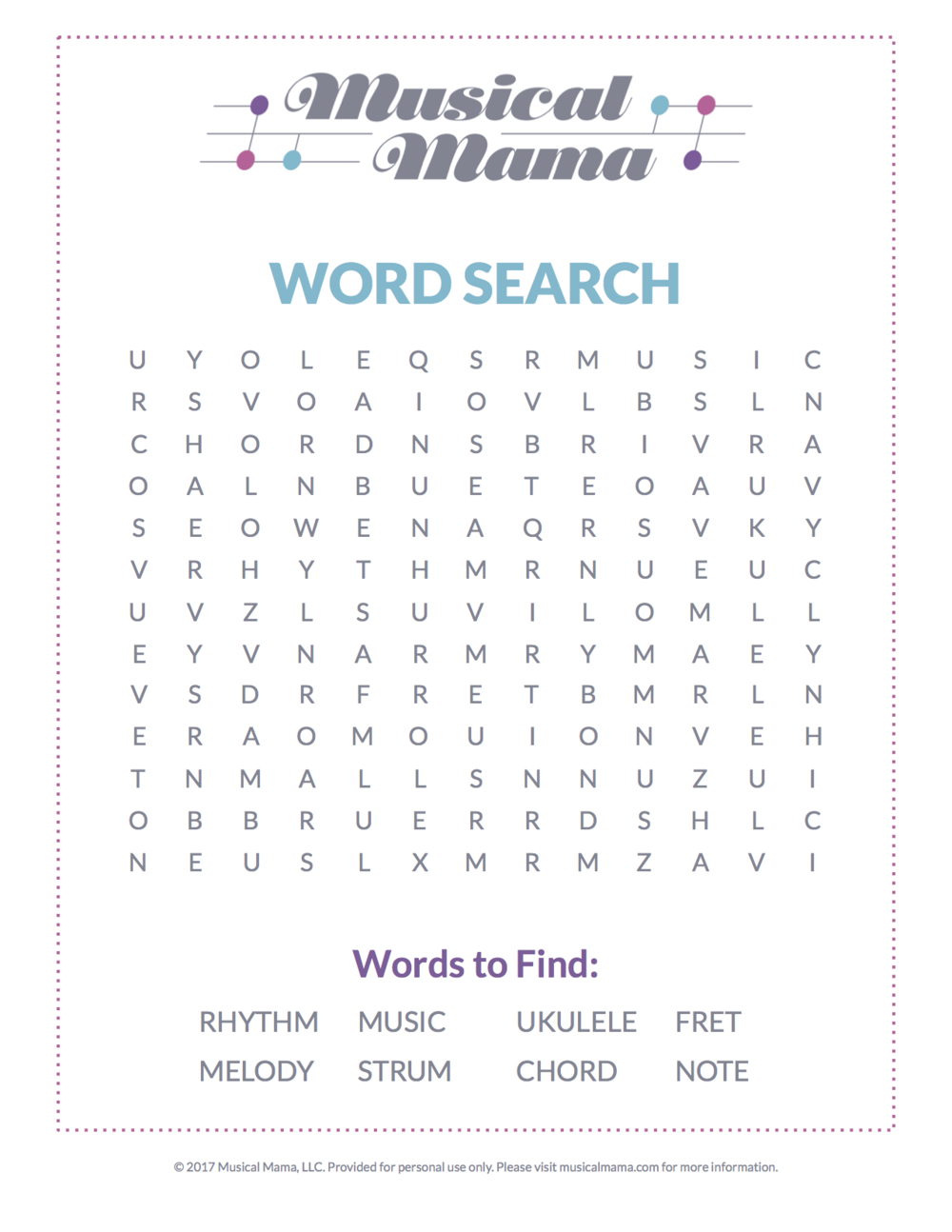 Music Word Search Puzzles
