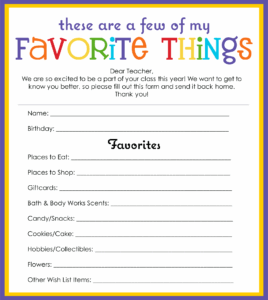 My Favorite Things List Free Printable