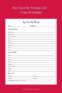 My Favorite Things List Printable Printable Word Searches