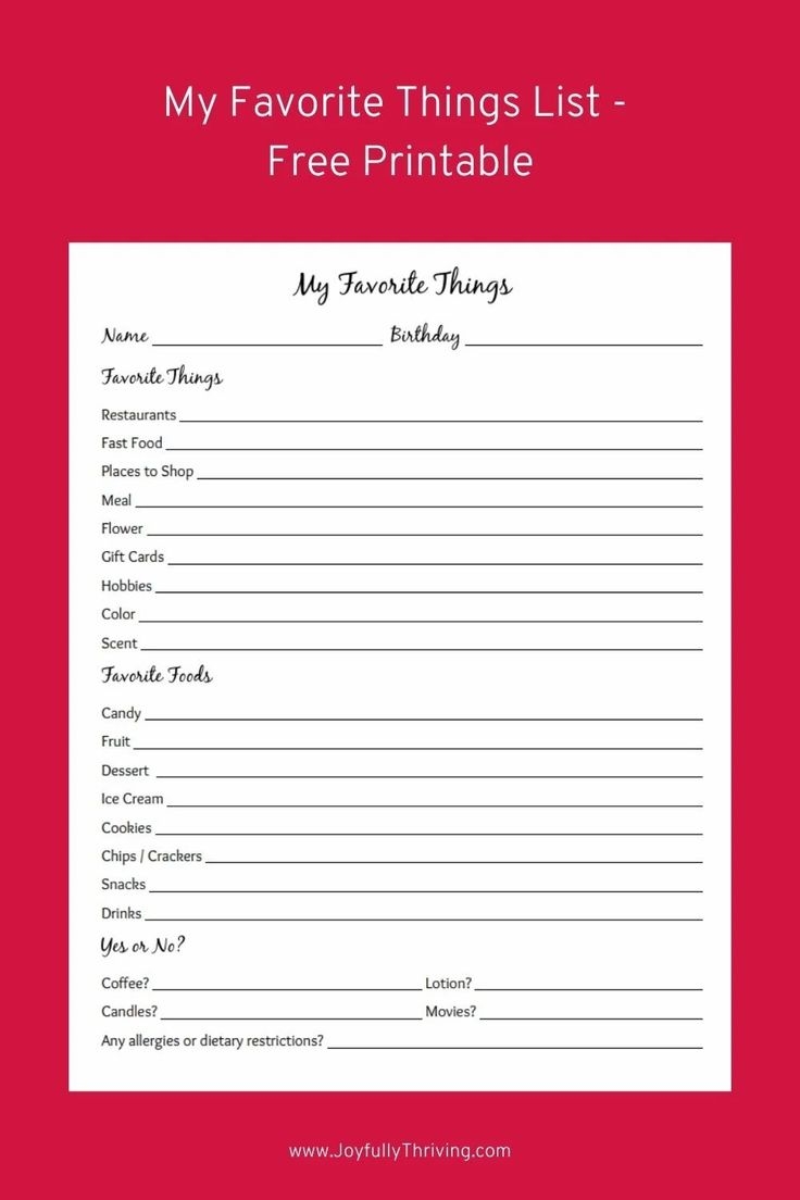 My Favorite Things List Printable Printable Word Searches