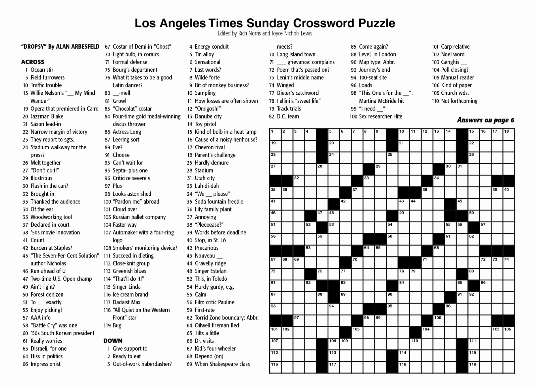 Free Printable New York Times Crossword Puzzles