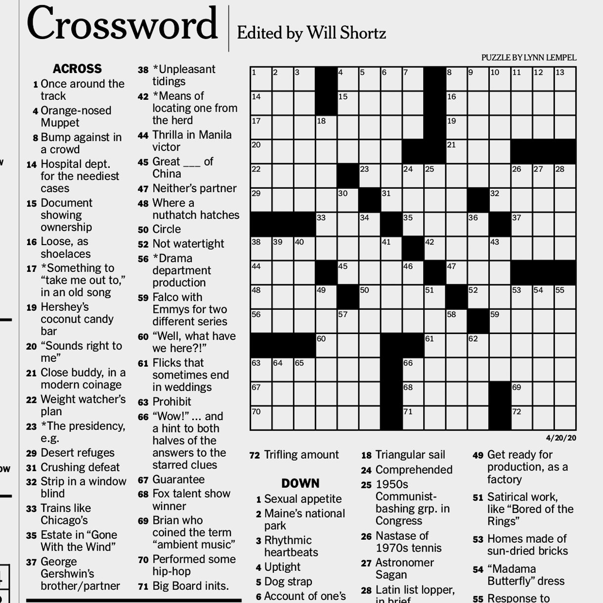 New York Times Printable Sunday Crossword Puzzles