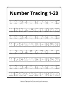 Number Tracing 1 20 PDF Free Printable Worksheets
