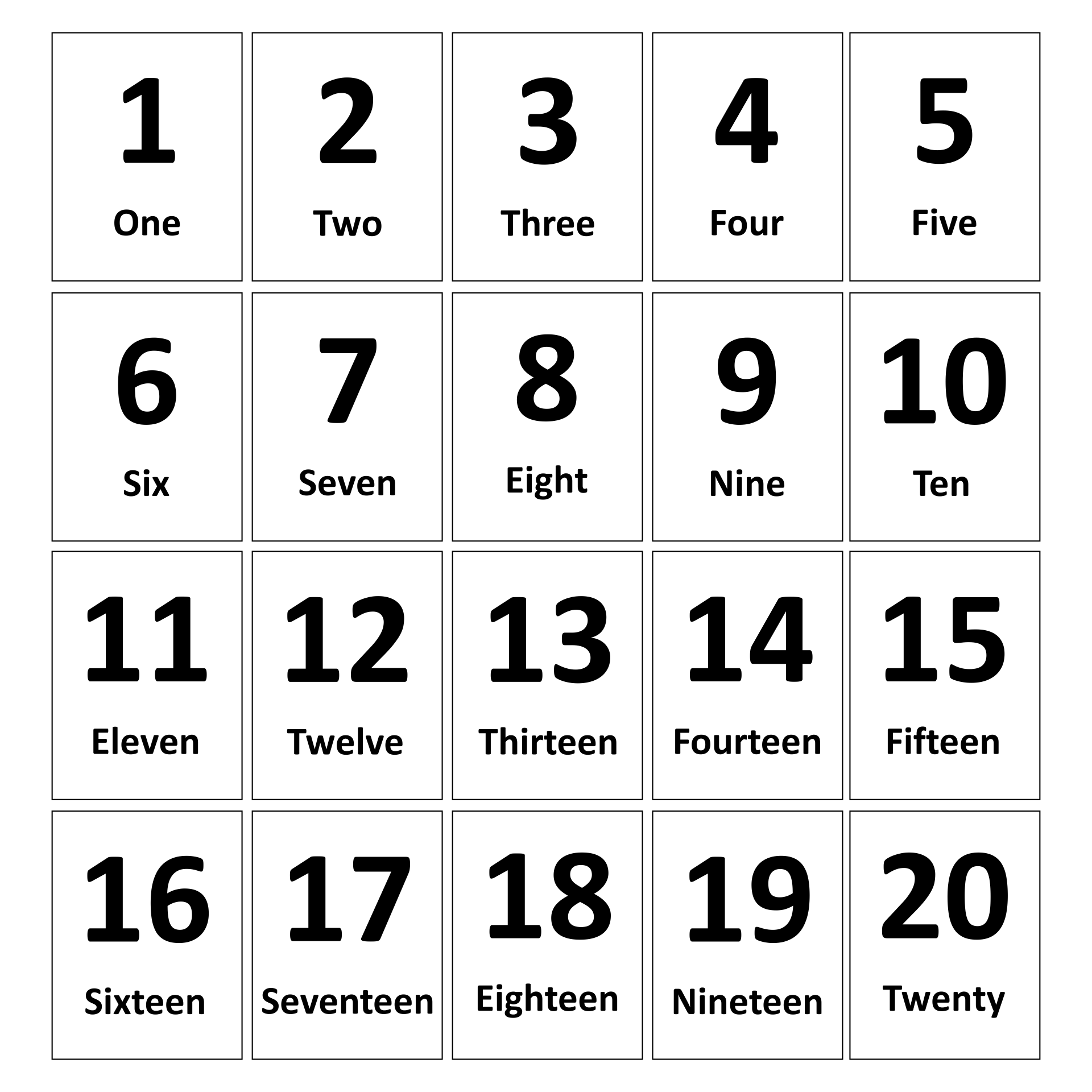 Numbers 1 To 20 With Pictures