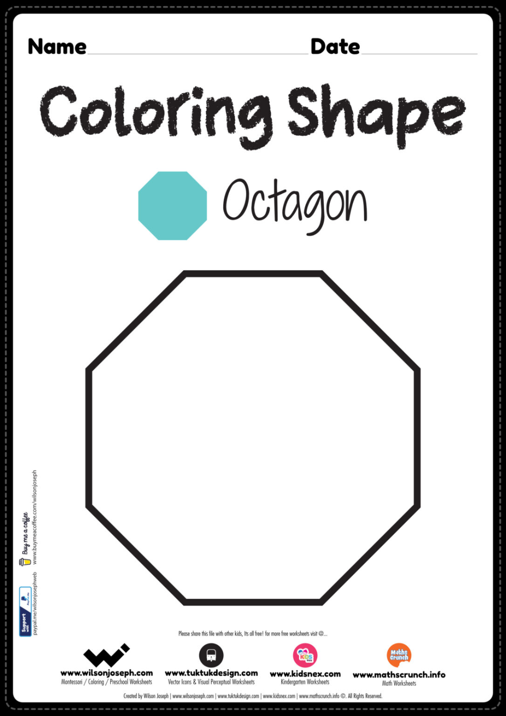 Octagon Coloring Page For Preschool Kindergarten Kids Kindergarten 