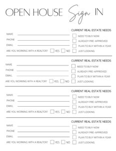 Open House Sign In Sheet Free Printable