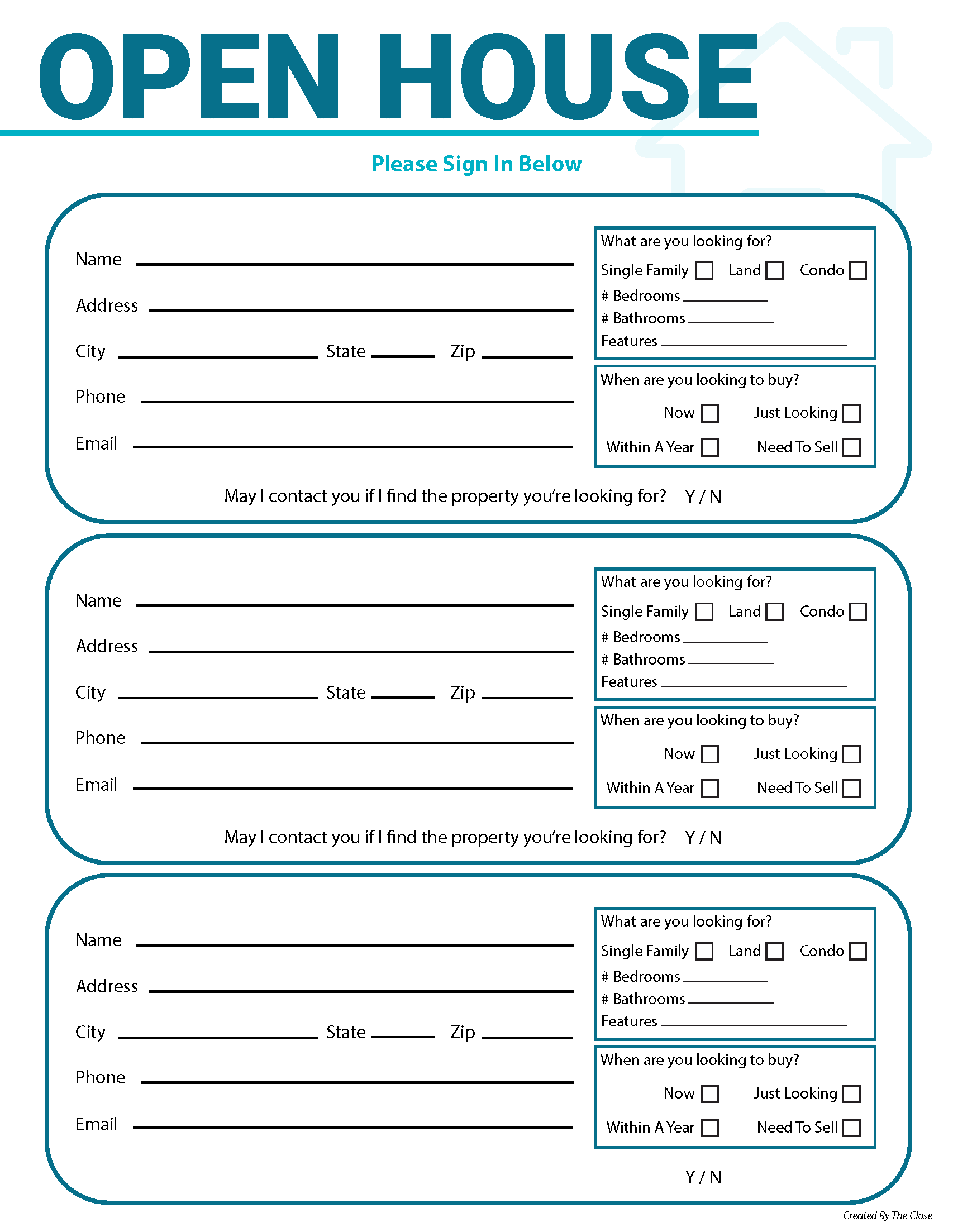 Open House Sign In Sheet Free Printable