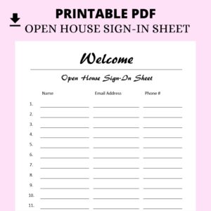 Open House Sign In Sheet Printable House Sign In Sheet Pdf Real