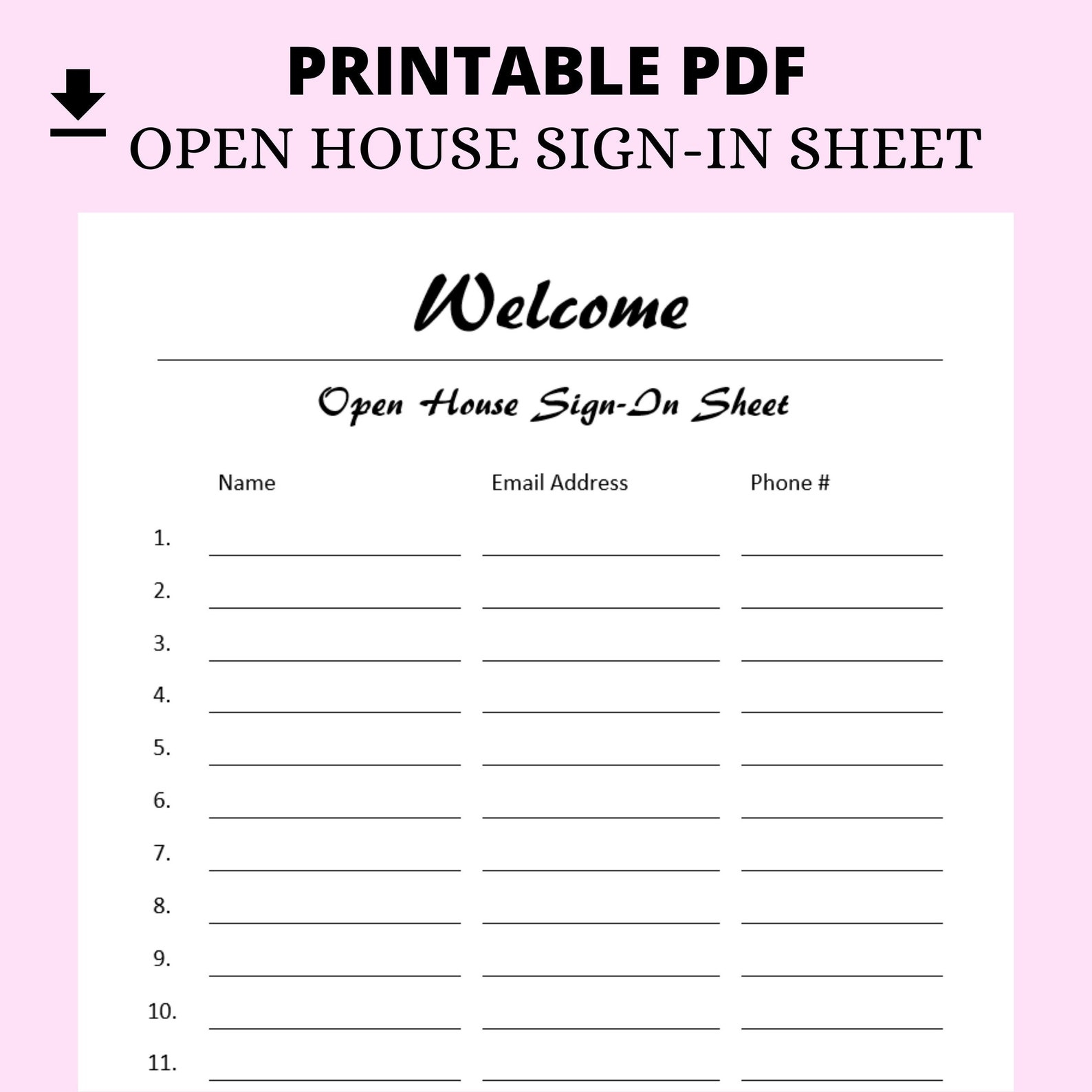 Free Printable Open House Sign In Sheets