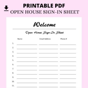 Open House Sign In Sheet Printable House Sign In Sheet Pdf Real