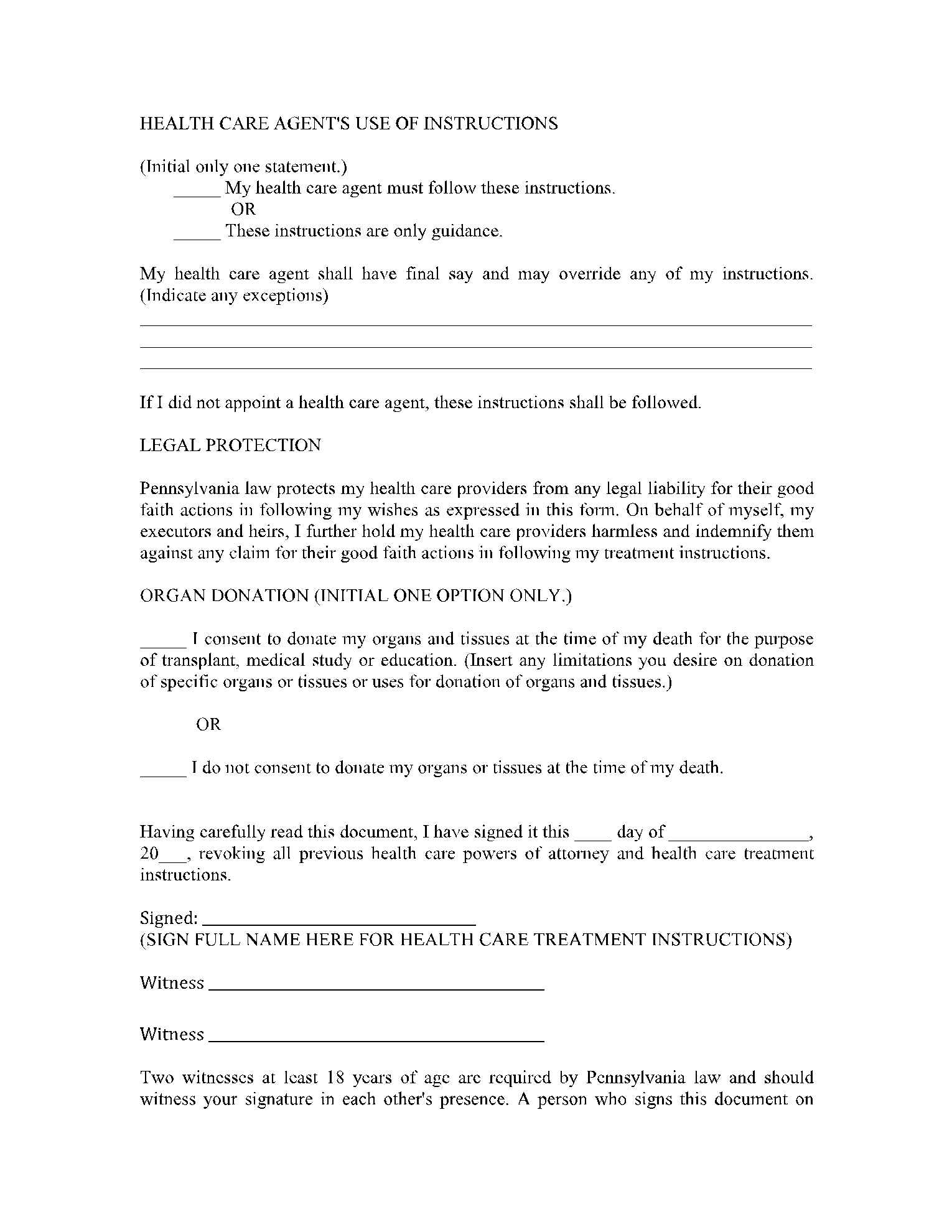 Free Printable Living Will Forms For Pa