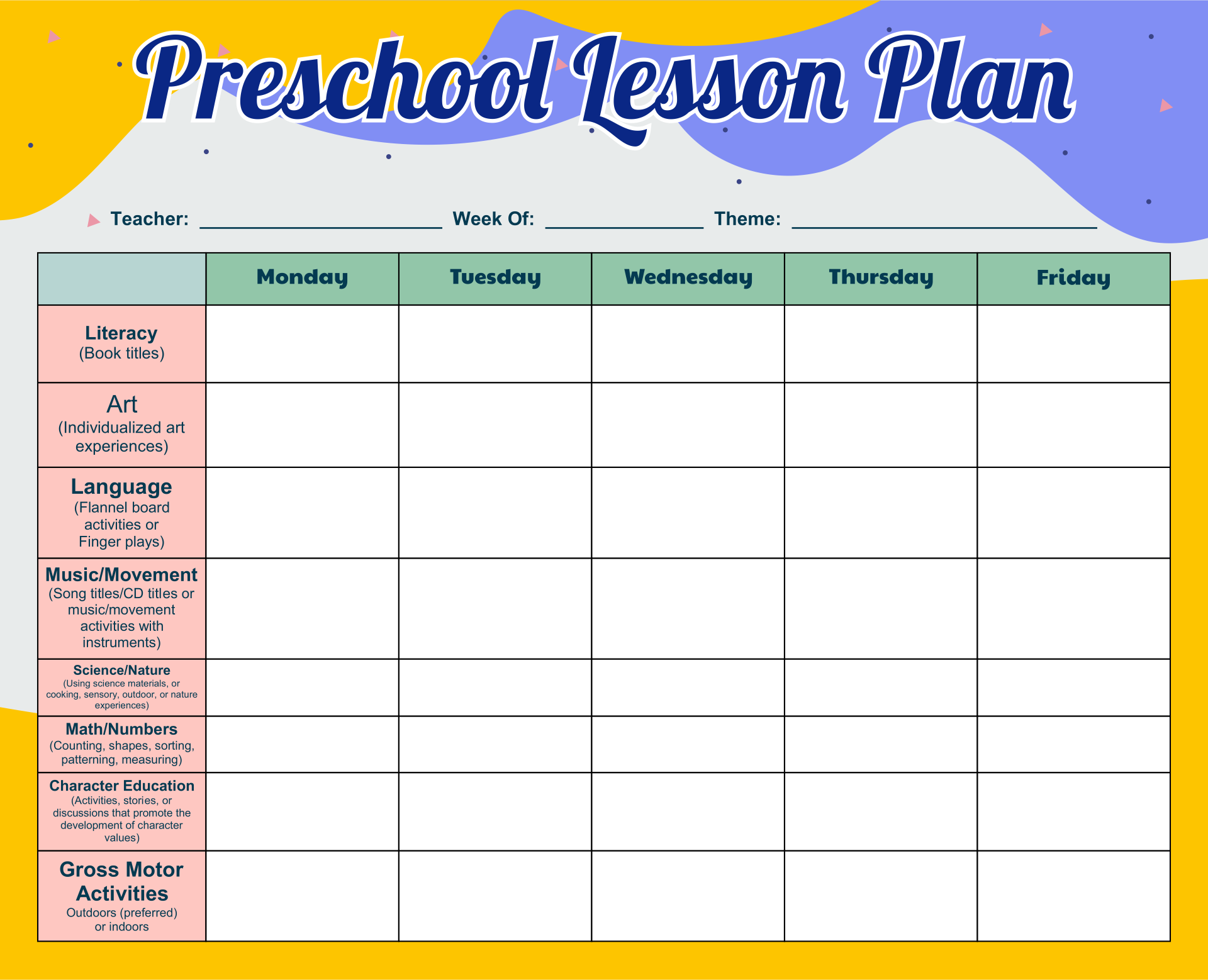 Preschool Lesson Plan Template Preschool Weekly Lesson Plans Lesson 