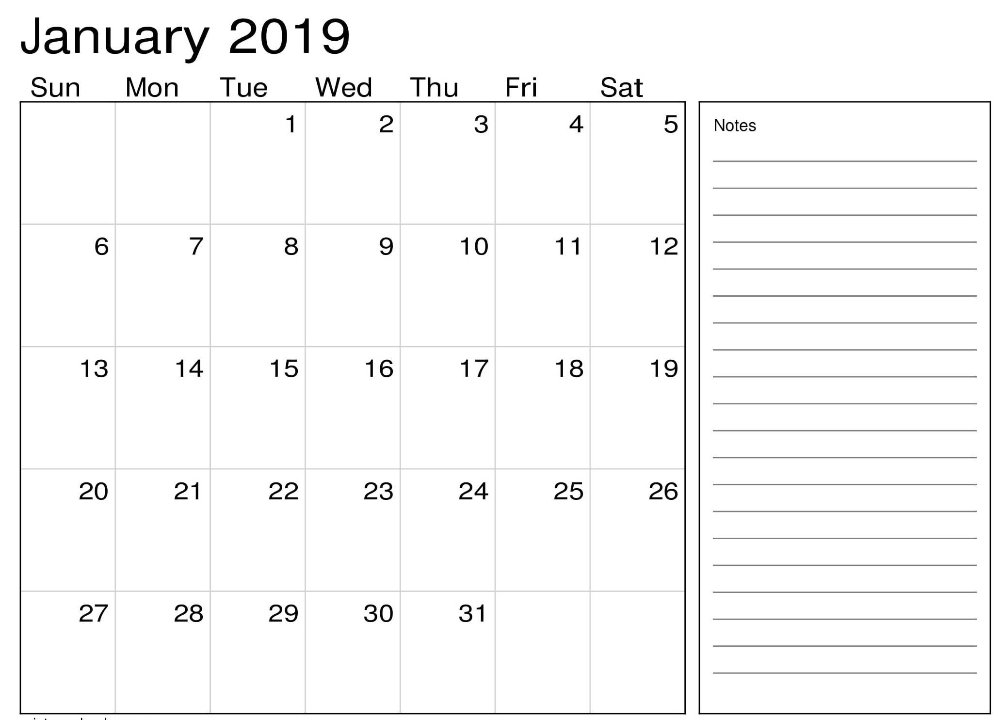 Free Printable Calendar With Notes Section