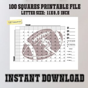 Printable 100 Squares Football Grid Numbers Instant Download Etsy