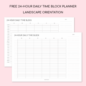 Printable 24 Hour Daily Time Block Schedule Planner Landscape Orientation