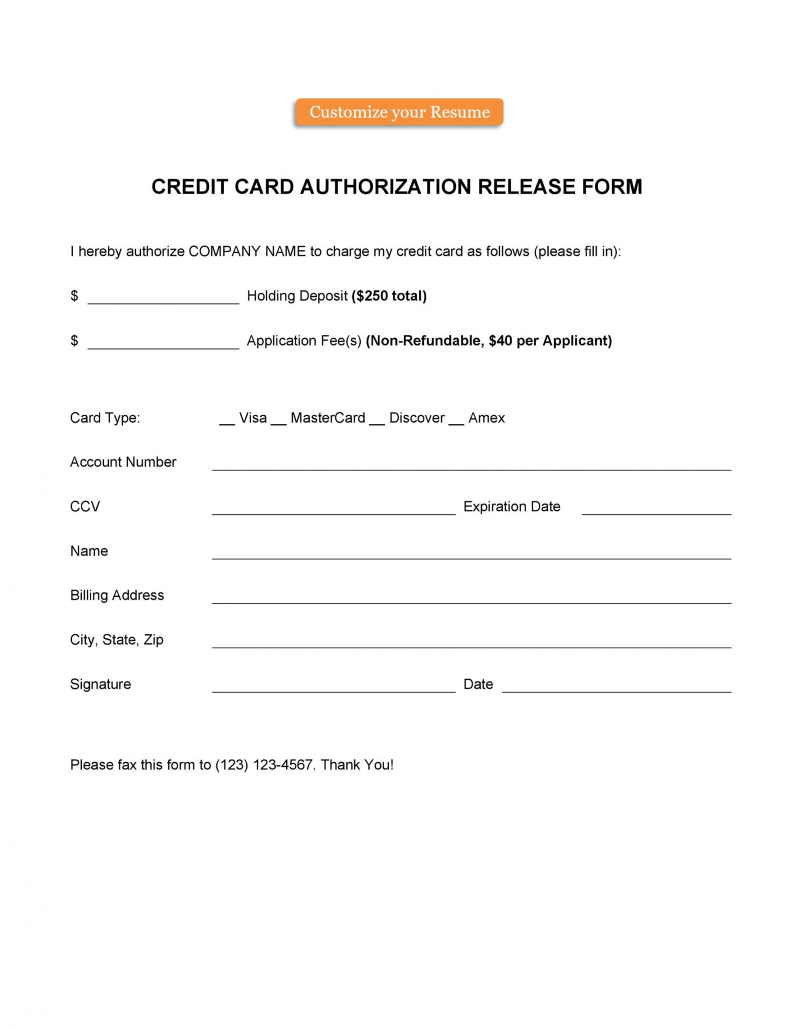 Printable 41 Credit Card Authorization Forms Templates Readytouse 