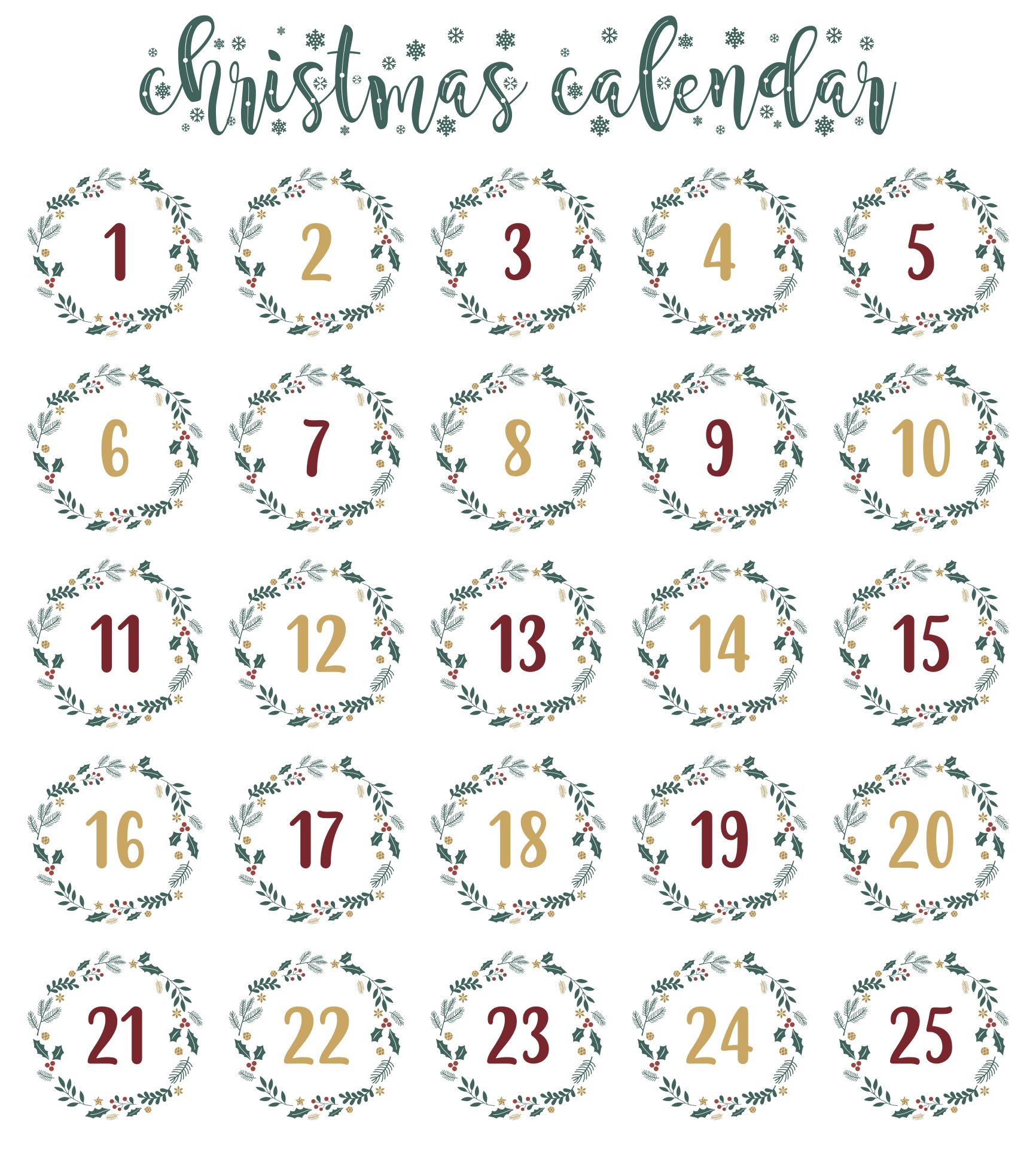 Printable Advent Calendar Numbers