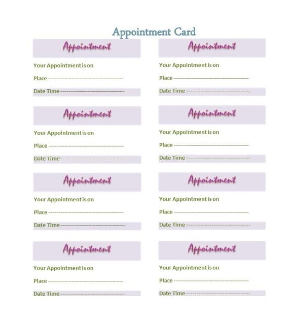 Printable Appointment Reminder Cards Template Free