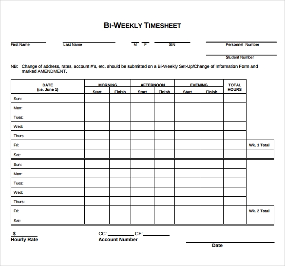 Printable Bi Weekly Timesheet Template Printable Templates