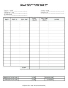 Printable Biweekly Timesheet Printable Free Templates
