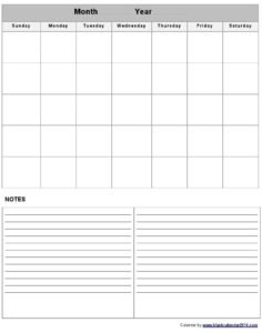 Printable Blank Monthly Calendar With Notes Free By 123freevectors On