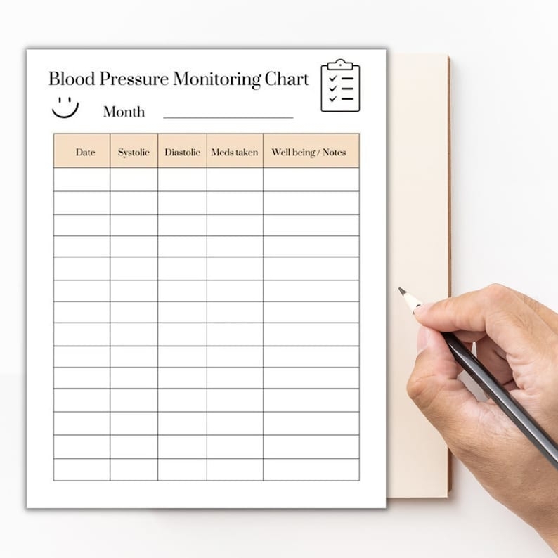 Printable Blood Pressure Monitoring Chart Digital Download Etsy Canada