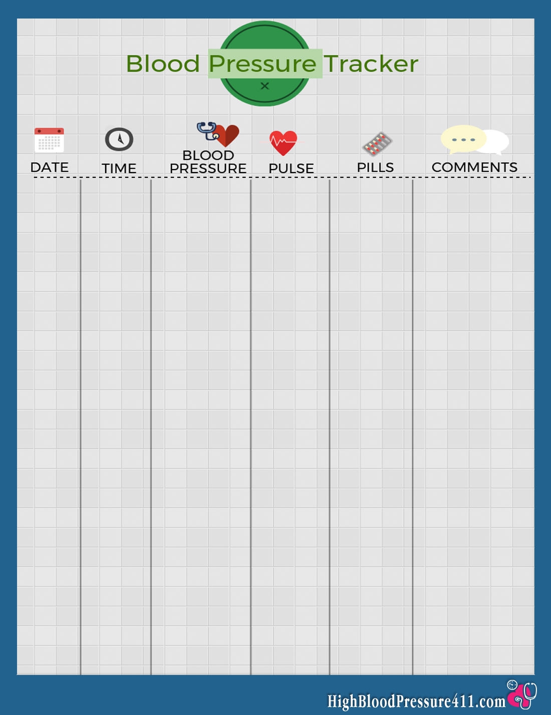 Printable Blood Pressure Monitoring Chart