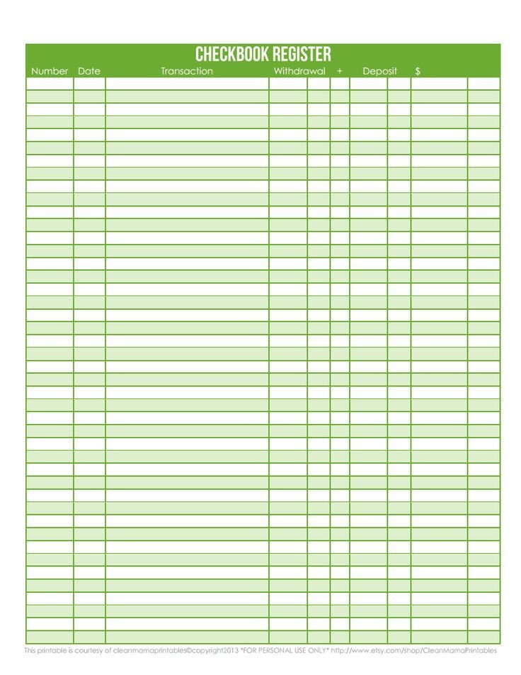 Free Printable Check Register Full Page