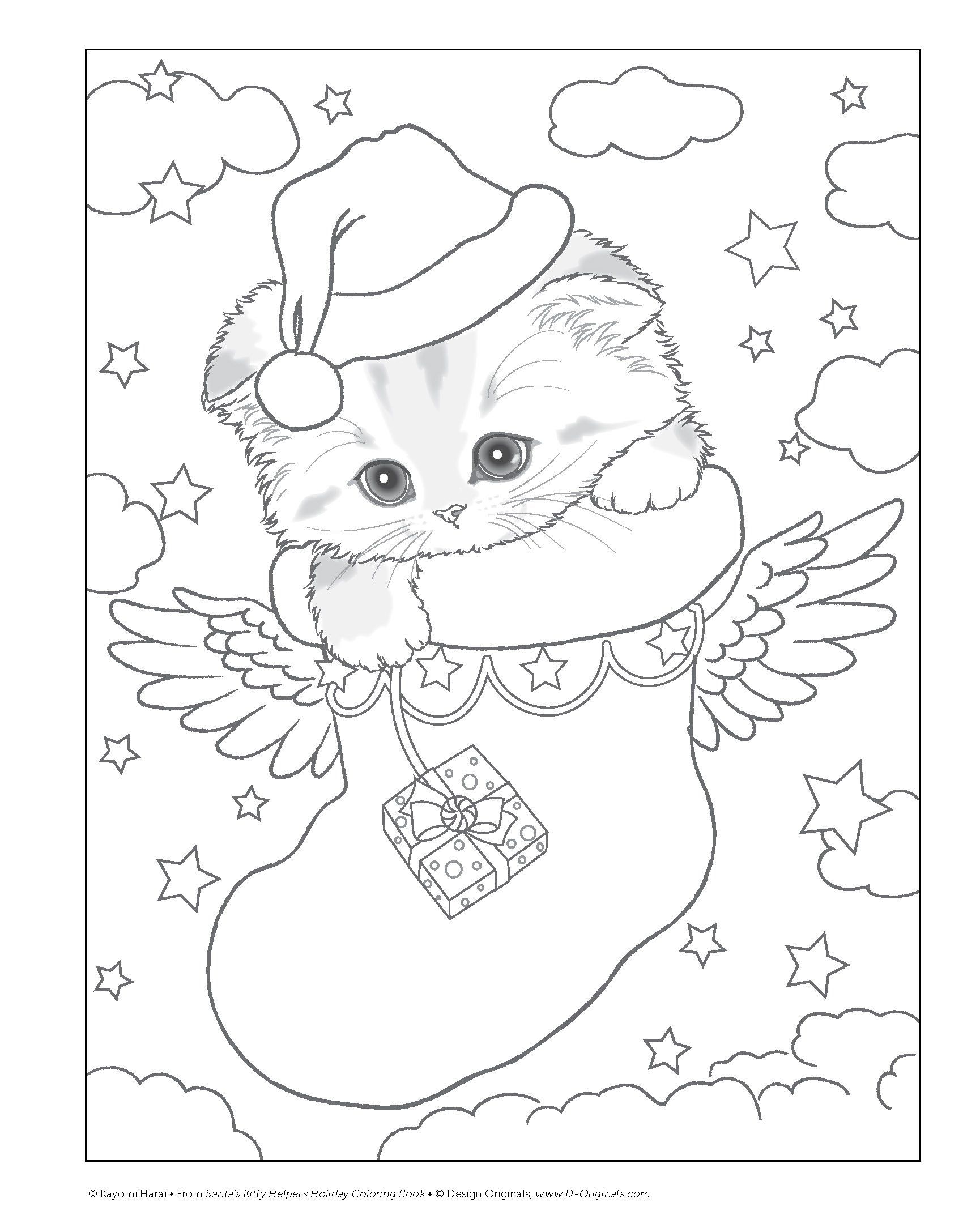 Printable Christmas Cat Coloring Pages