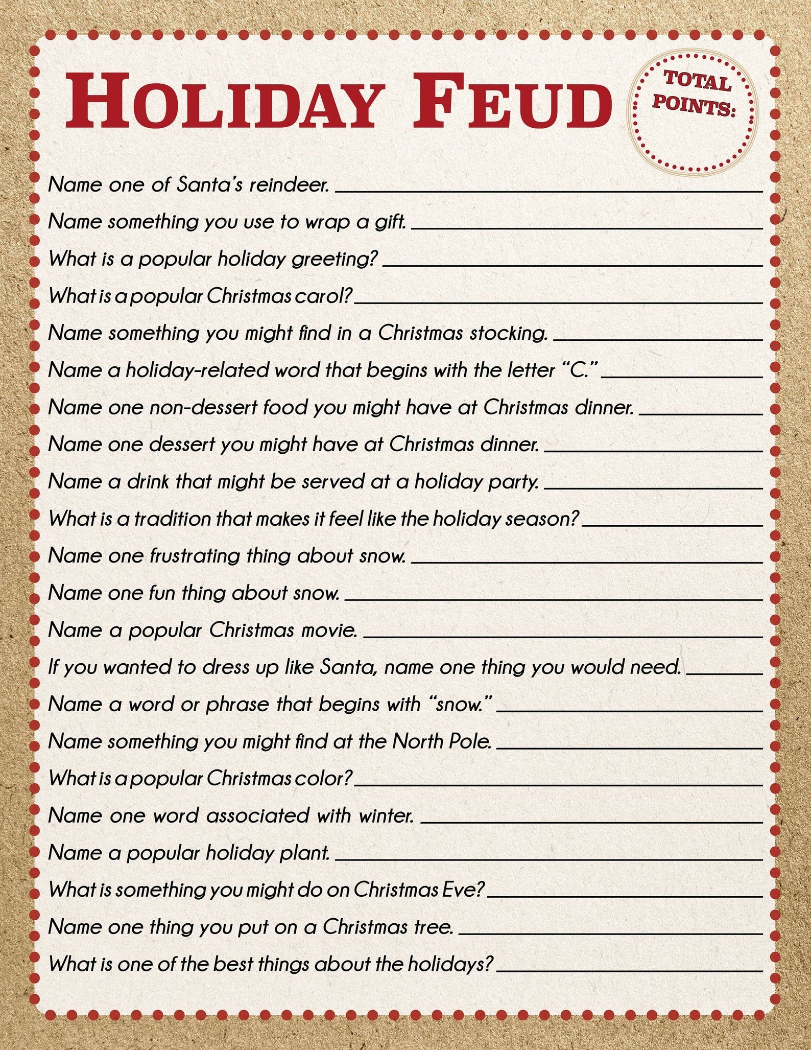 Printable Christmas Family Feud Questions And Answers 2019