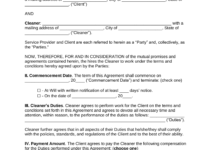 Free Printable Cleaning Contract Template Word