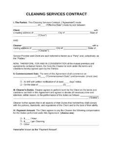 Printable Cleaning Contract Template