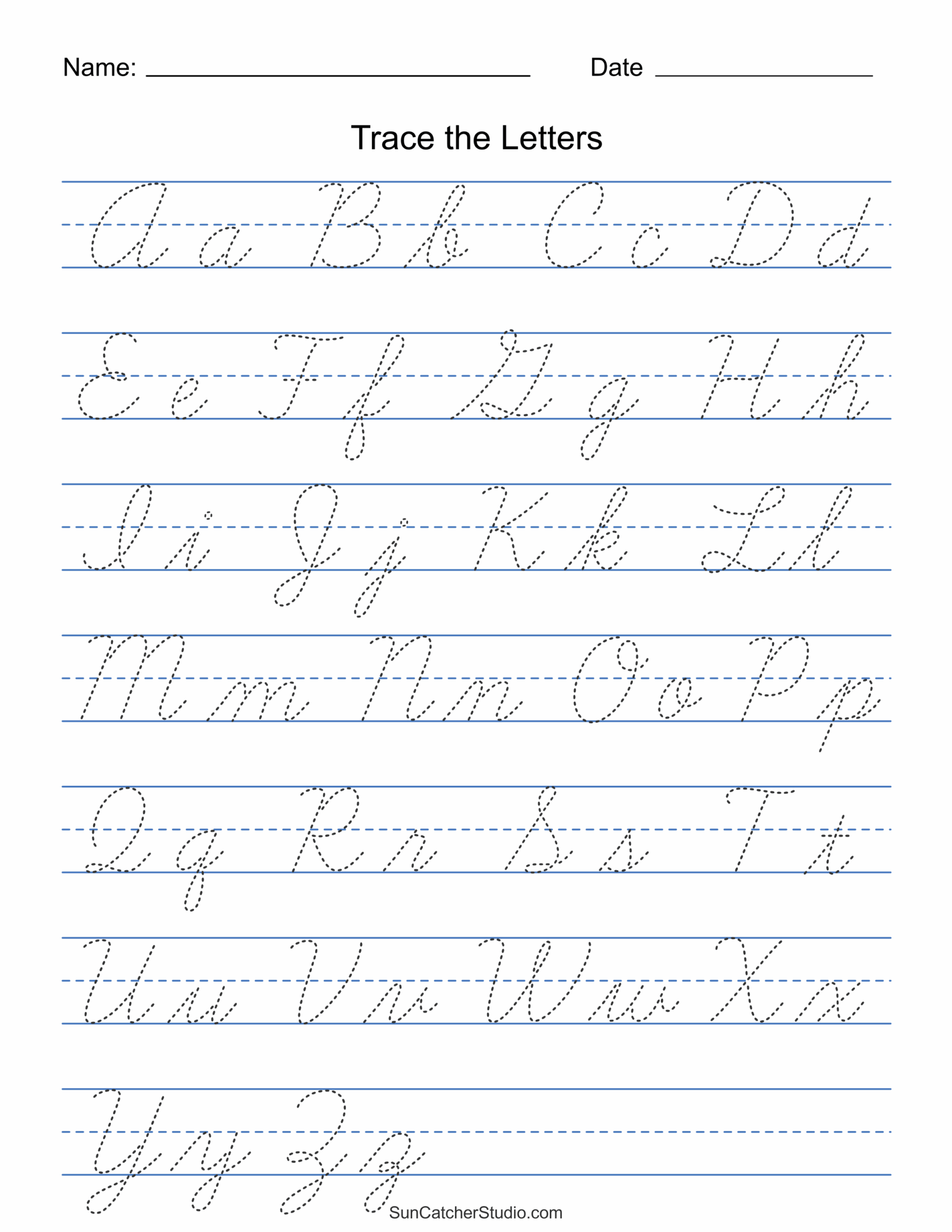 Printable Cursive Handwriting Worksheets Practice Letters Free 