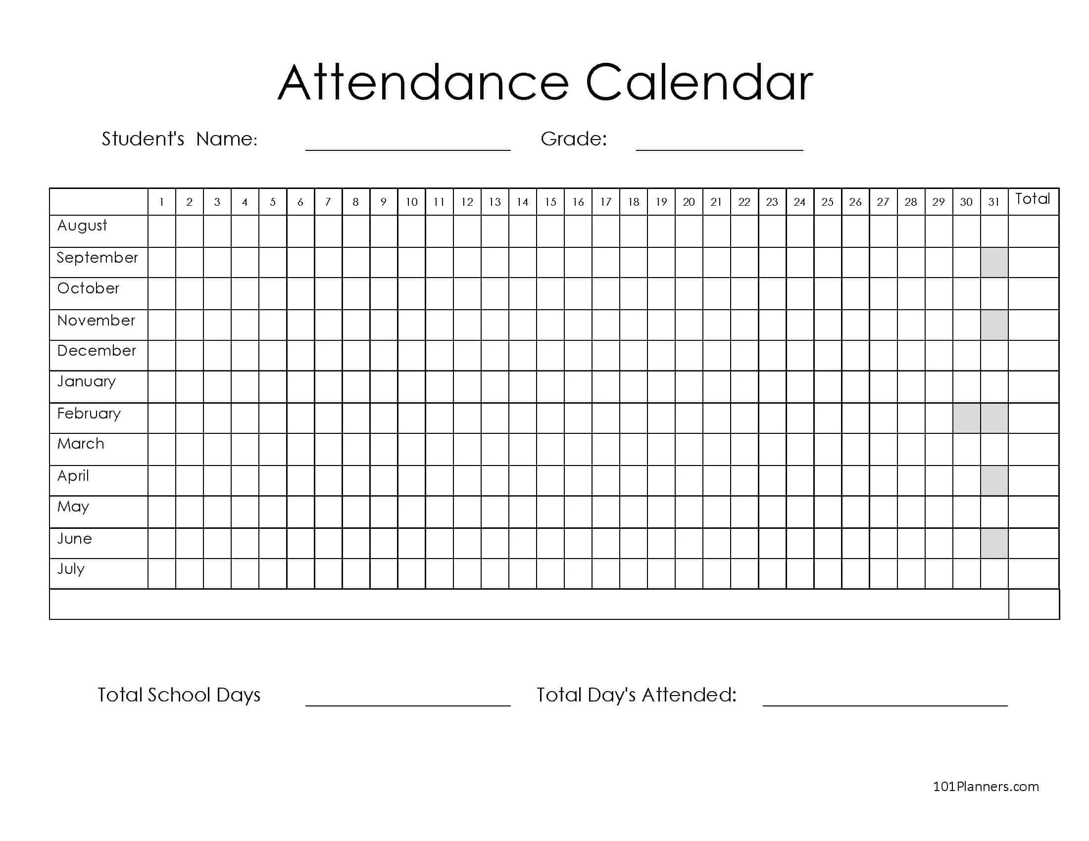 Free Printable Attendance Sheets For Daycare
