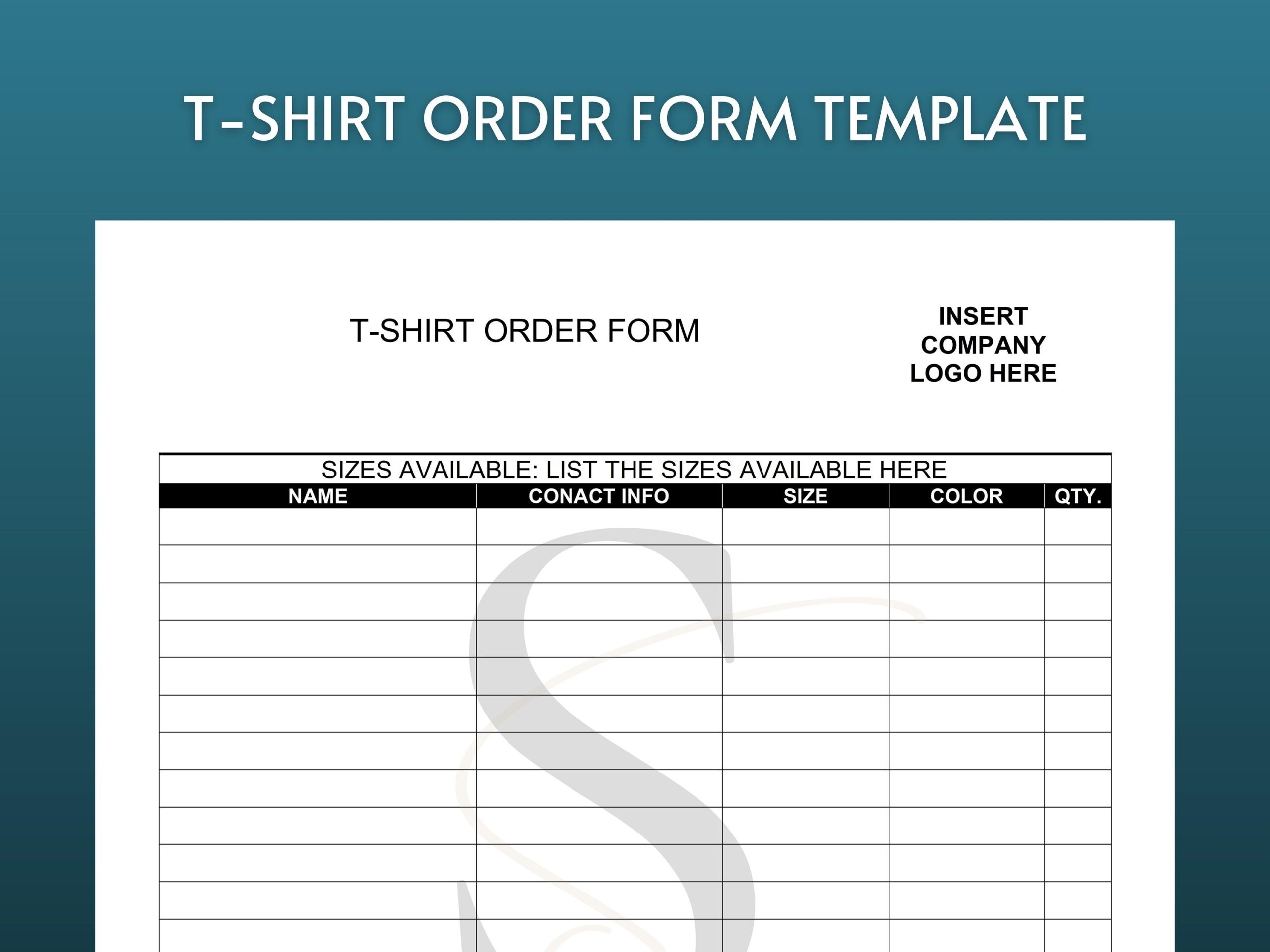 Printable Downloadable T Shirt Order Form Template Printables 