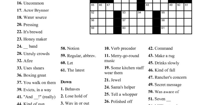 Easy Printable Crossword Puzzles For Adults Free
