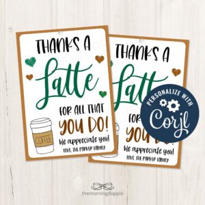 Printable editable Thanks A Latte Coffee Gif Tag For Teachers Etsy