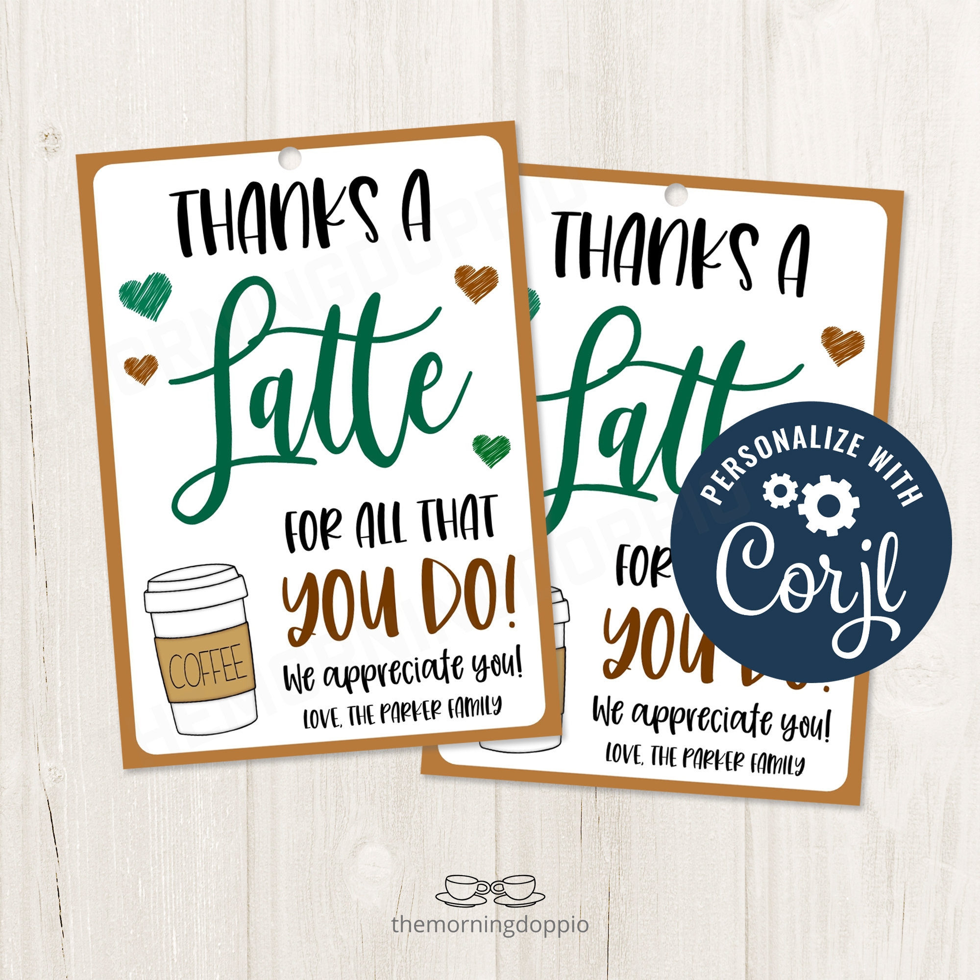 Printable editable Thanks A Latte Coffee Gif Tag For Teachers Etsy
