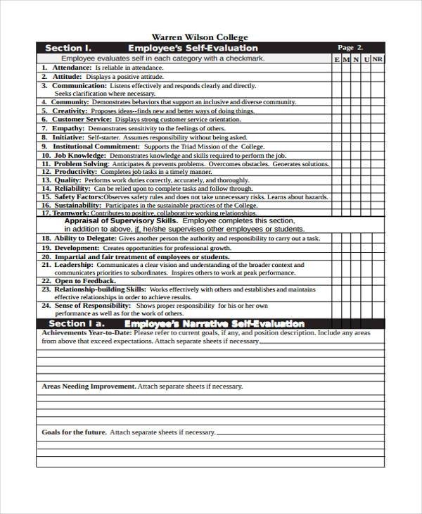 Printable Employee Self Evaluation Form Printable Free Templates