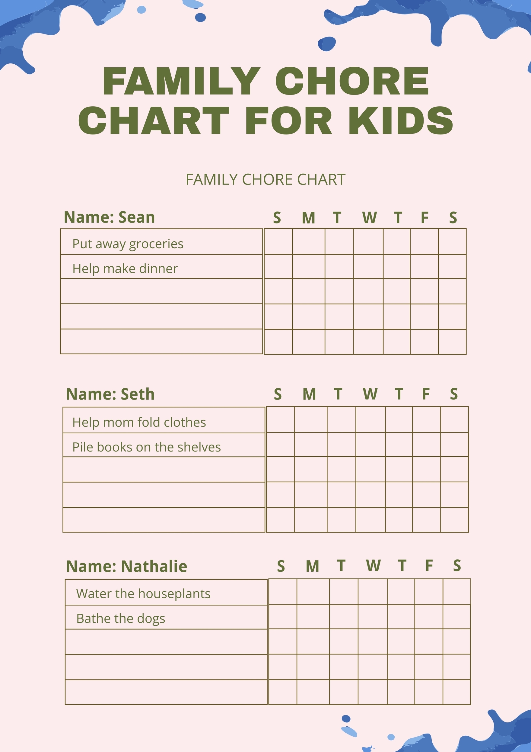 Printable Family Chore Chart Printable Free Templates