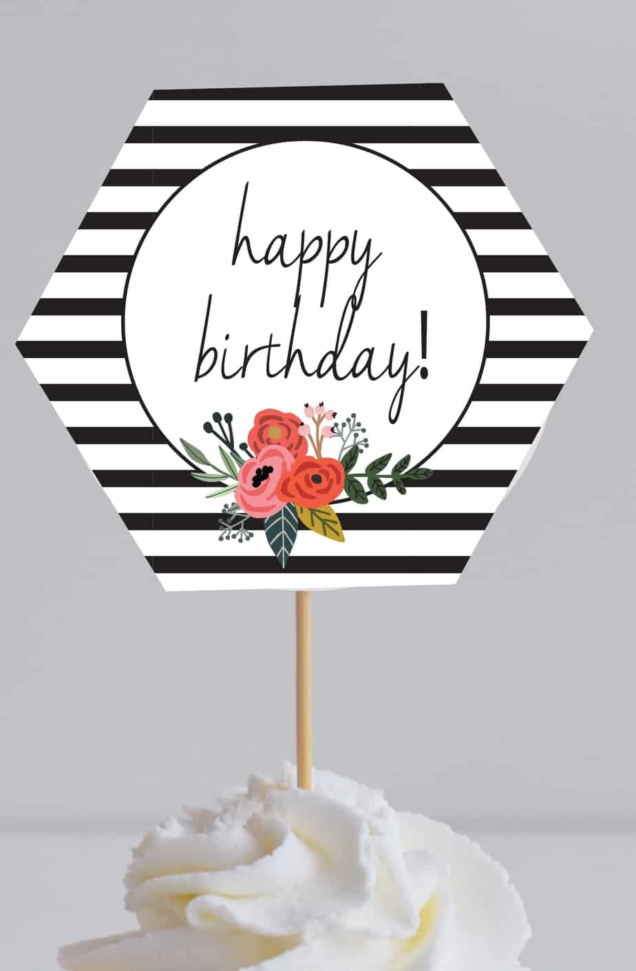 Printable Floral Free Printable Happy Birthday Cake Topper Printable 